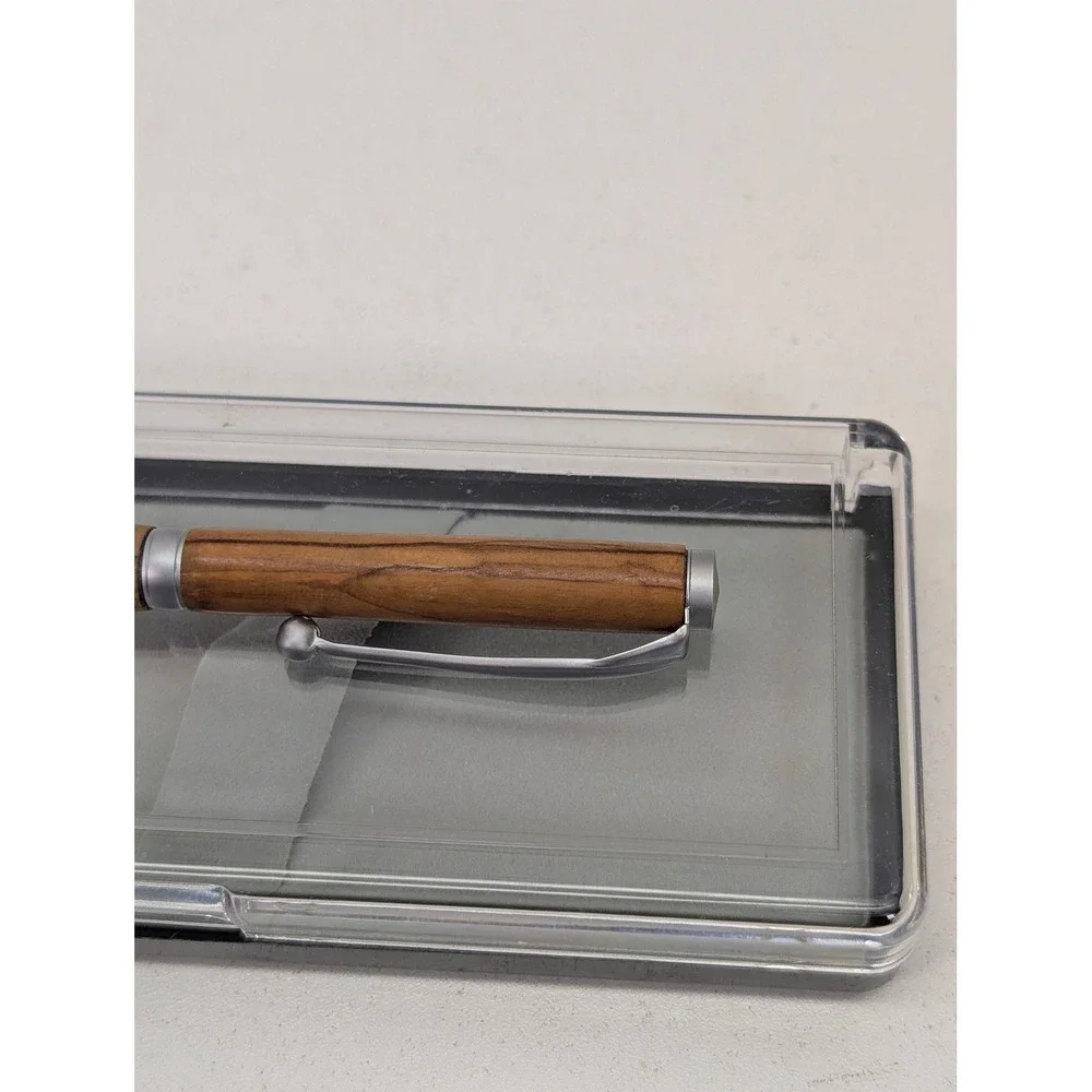 Slimline Twist Ballpoint Pen Oak Wood Satin Silver Finish Gift Boxed Handcrafted